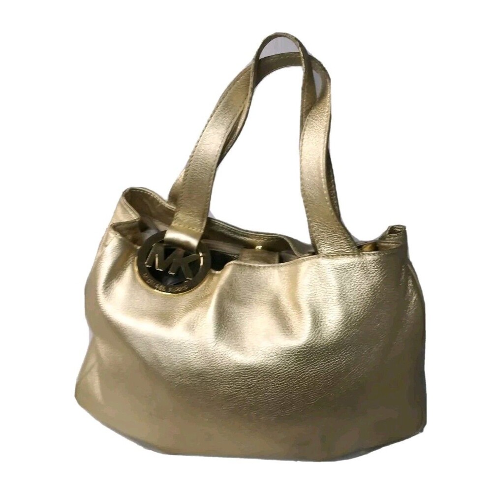 Michael Kors Fulton Gold Leather Handbag Purse Medium Size Satchel